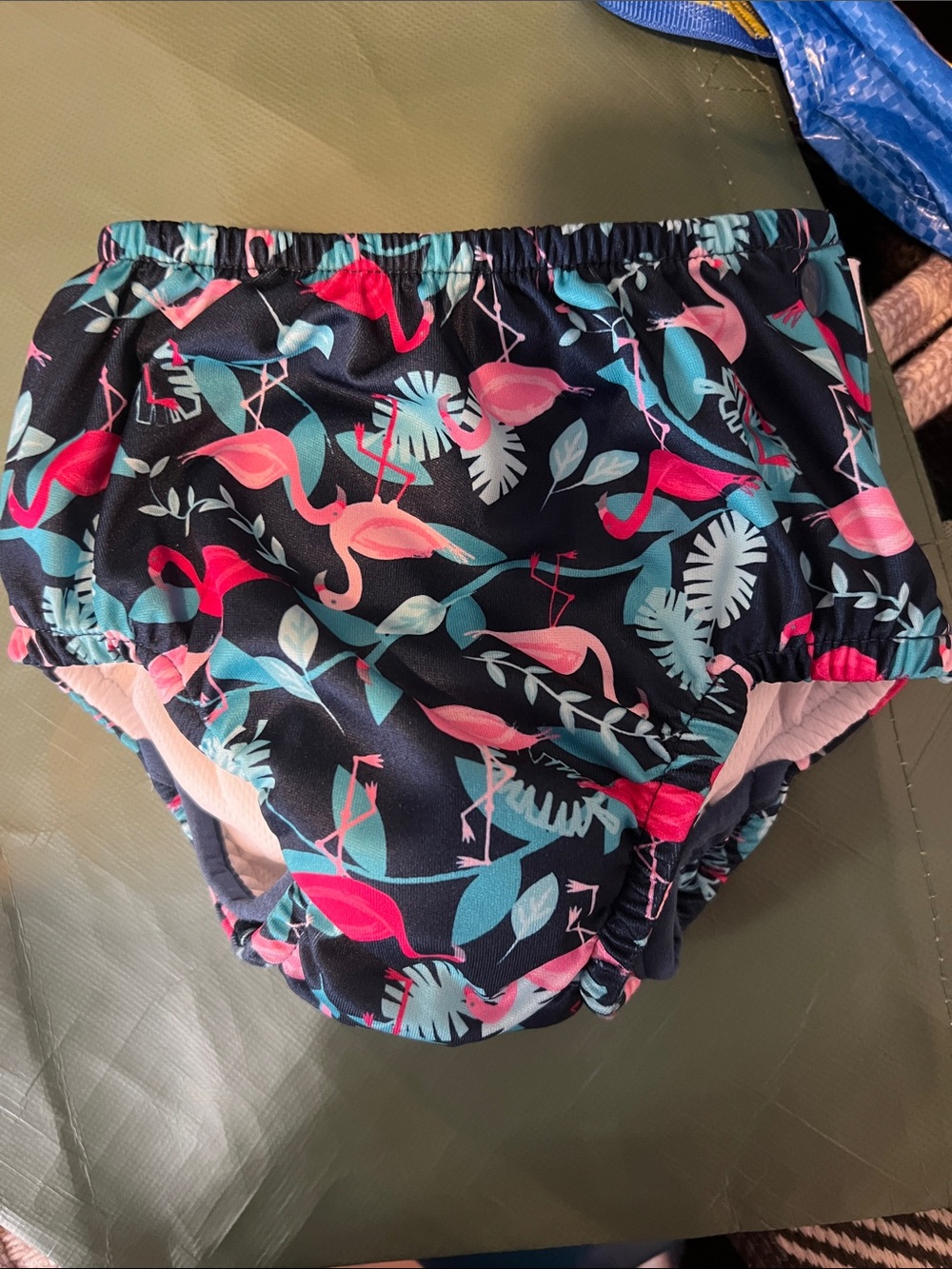 Sweet Pea Navy Swim Diaper Cover with Pink & Teal Flamingos